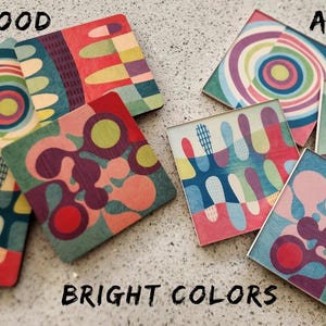 Retro Mid-Century Modern Boho Cocktail Bar Coaster Set, organic fall, natural. earth tone colors, set of 6 TILE with cork backs