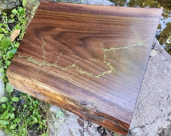 12"x10" Walnut Serving Board, Serving Platter, Lichtenberg Burned, Fractal Burned, Resin Filled, Serving Platter, Serving Tray, Cheese Board