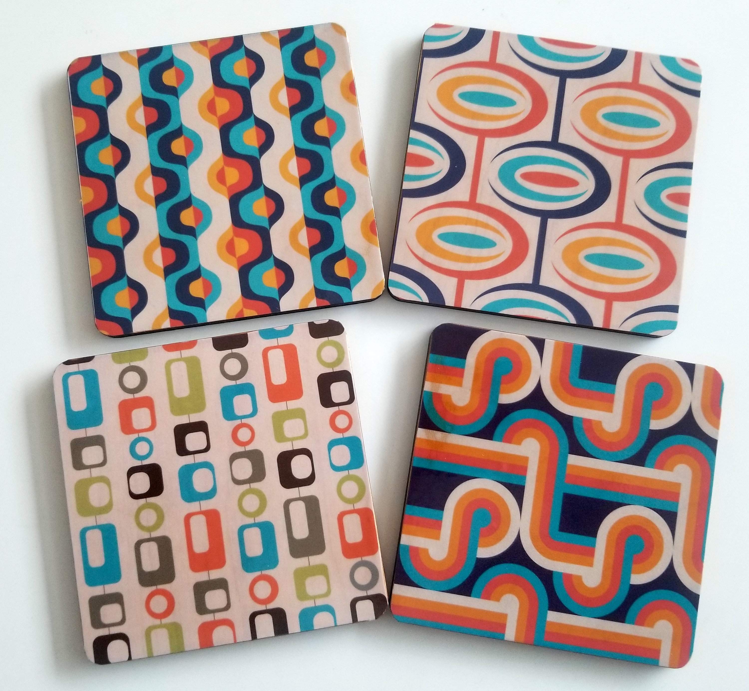Mid Century Coaster, Geometric Coaster, Wood Coaster Set, Floral ...