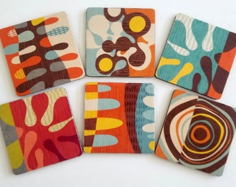 Mid-Century Modern Coasters, Retro Coasters, Boho Coasters, Cocktail Bar Coasters, Geometric Coasters, coaster set, coaster gift