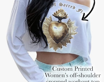 Custom Printed Women's Top, Logo Shirt, Personalized Shirt, Off Soulder, Workout Top, Logo Gym Top, Crop Top, Women's Shirt, Women's Gift
