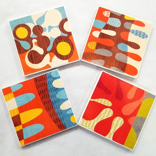 Midcentury Modern Retro Boho Cocktail Drink Bar Coasters Set Etsy