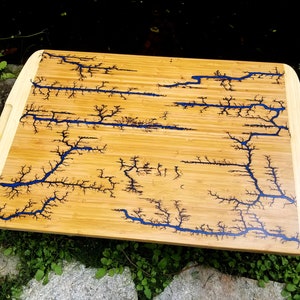 Custom Bamboo Board, Noodle Board, Stove Topper, Lichtenberg Burned, Fractal Burned, Resin Filled, Cutting Board, Lichtenberg Wood