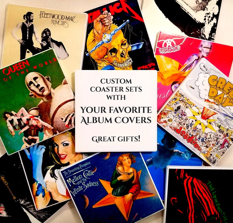 YOU PICK, Record Album Coaster, Personalized Coaster, Music Coaster, Record Coaster, Ceramic Coaster Set, Personalized Tile, Music Tile image 1