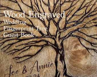 COMPLETE KIT - Wood Laser Engraved Fingerprint Tree, Thumbprint Tree, Wedding Tree, Tree Guest Book, Wedding Guest Book Tree, Signature Tree