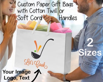 Lots of 5, 25 or 100 Personalized Paper Bags, Twill Handles, Cord Handles, Personalized Gift Bags, Custom Bags, Gift Bags, Custom Gift Bag