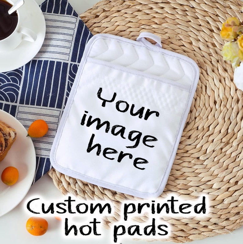 Hot Pad imprimé personnalisé, Hot Pad photo, Hot Pad avec logo, gants de cuisine photo, gants de cuisine personnalisés, pastilles de cuisson recette, gants de cuisine recette, manique personnalisée image 1