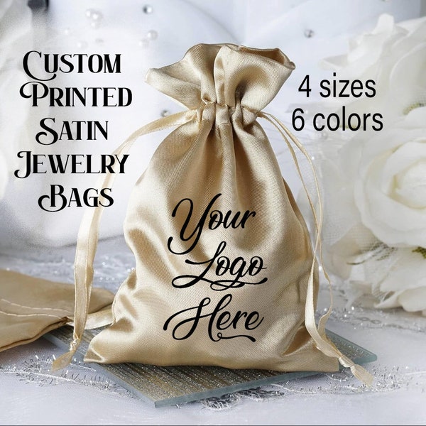 Lot of 5 Personalized Satin Gift Bags, Satin Drawstring Bags, Jewelry Bags, Custom Bags, Satin Gift Bags, Cosmetic Bag, Satin Bag, Wig Bag