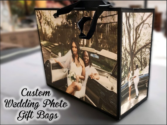 Lots of 5 Personalized Wedding Photo Gift Bags Ribbon Handles, Personalized Gift Bags, Wedding Bags, Custom Gift Bag