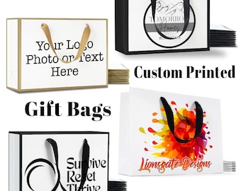 Lots of 5 Personalized White Paper Gift Bags Twill Handles, Personalized Gift Bags, Custom Bags, Paper Gift Bags, Custom Gift Bag
