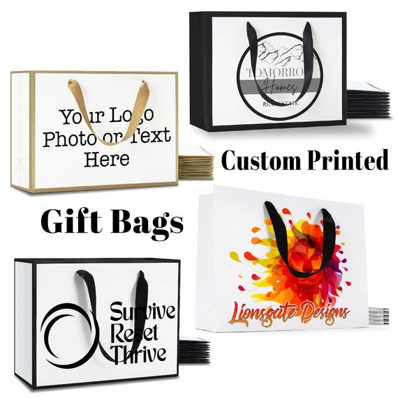 Lots of 5 Personalized White Paper Gift Bags Twill Handles, Personalized Gift Bags, Custom Bags, Paper Gift Bags, Custom Gift Bag