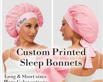 Custom Printed Sleep Bonnet, Custom Hair Bonnet, Logo Bonnet, Personalized Sleep Bonnet, Satin Sleep Bonnet, Satin Bonnet, Long Hair Bonnet