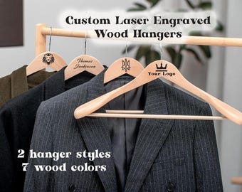 Custom Laser Engraved Wood Hangers, Custom Coat Hanger, Personalized Hangers, Custom Hangers, Wedding Hangers, Engraved Hangers, Logo Hanger