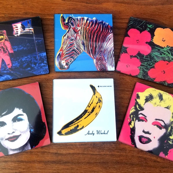 Set of Andy Warhol Banana Acrylic Mid-Century Modern Coasters, Warhol Coaster, Pop Art Coaster, Retro Coaster, Boho Coaster, Coaster Set