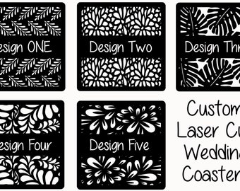 Set of 4 Custom Wood Wedding Coasters, Personalized Wedding Coasters, Laser Cut Wood Coasters, Wooden Coasters, Coaster Set, cork backs