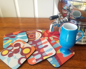 Mid Century Modern Coasters, Retro Coasters, Boho Coasters, Atomic Coasters, Organic Coasters, Fall Colors, set of 6 absorbent neoprene