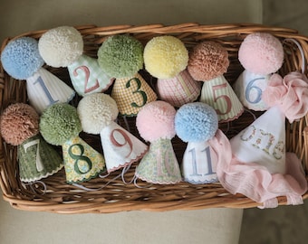 Monthly Milestone Mini Party Hat Set - 12 First Year Birthday Hats