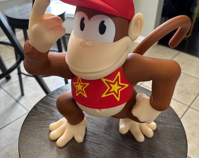 3D Printed Diddy Kong Figure – DK Fan Art, PLA N PA 3D Model, 2 Sizes, Nintendo-Inspired Jungle Display, Made to Order,