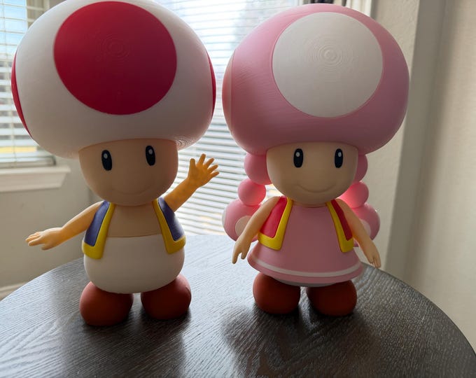 3D Printed Toad & Toadette Set: Nintendo Fan Art Decor
