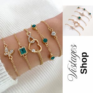 5pcs Rhinestone Butterfly & Heart Charm Bracelet Set | Romantic Gift for Women