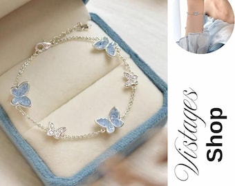 Blue Butterfly Bracelet – Elegant Rhinestone Jewelry for Women | Baby Blue Charm Bracelet (No Gift Box), Women Jewelry, Women Gift