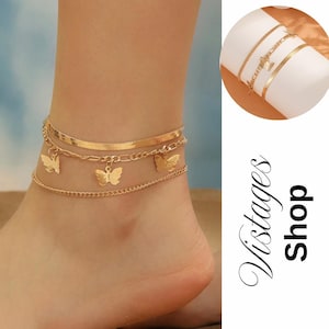 3pcs Gold Butterfly Chain Anklet Set – Stylish Foot Jewelry for Beach Holidays and Daily Wear