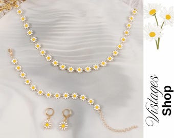 4-delige veelkleurige bloem sieraden set voor vrouwen, romantische bloemen ketting oorbellen ring armband cadeau, vrouwen sieraden, vrouwen cadeau