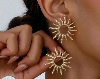 Gold Sunburst Stud Earrings Minimalist Sun Jewelry