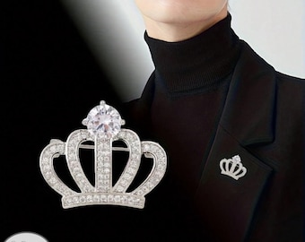 シルバークラウンブローチ ラインストーン クリスタル クイーンピン