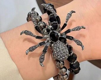 Retro Punk Spider Beaded Bracelet, Gothic Halloween Jewelry Men & Women, Adjustable Bead Spider Bracelet, Halloween Jewelry, Gift For Her