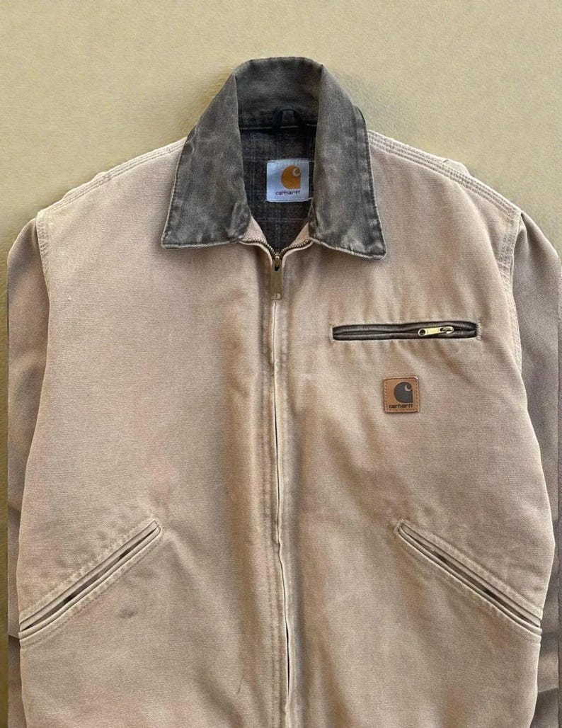 1990s Carhartt Detroit Jacket Khaki – Vintage Canvas Workwear – Unisex Gift image 4