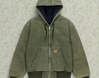 Carhartt J130 Vintage Canvas Hoodjacka – Mossgrön | Slitstarka arbetskläder