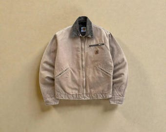Chaqueta Carhartt Detroit caqui de los años 90 – Ropa de trabajo de lona vintage – Regalo unisex