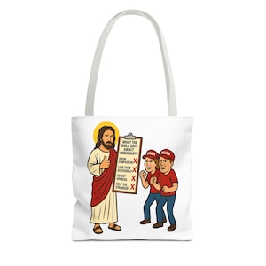 Was die Bibel über Einwanderer sagt Tote wachte Jesus Tasche, Anti-MAGA christliche Tasche, Fortschritts-Glaubens-Satire, zu wachte auf, um zu funktionieren