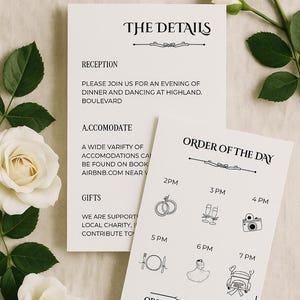 Moderne trouwkaartsuite – digitale sjabloonset voor 4 kaarten met RSVP, details en tijdlijn – bewerkbare pdf, direct downloaden