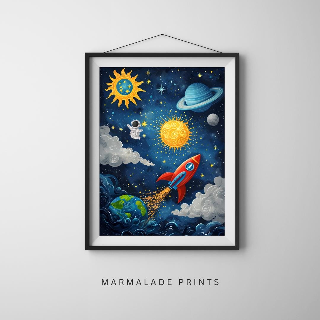 Outer Space Nursery Wall Art – Rocket Ship & Astronaut Kids Poster ...
