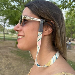 Bracelet pour lunettes en coton imprimé à la main : lanière pour lunettes réversible