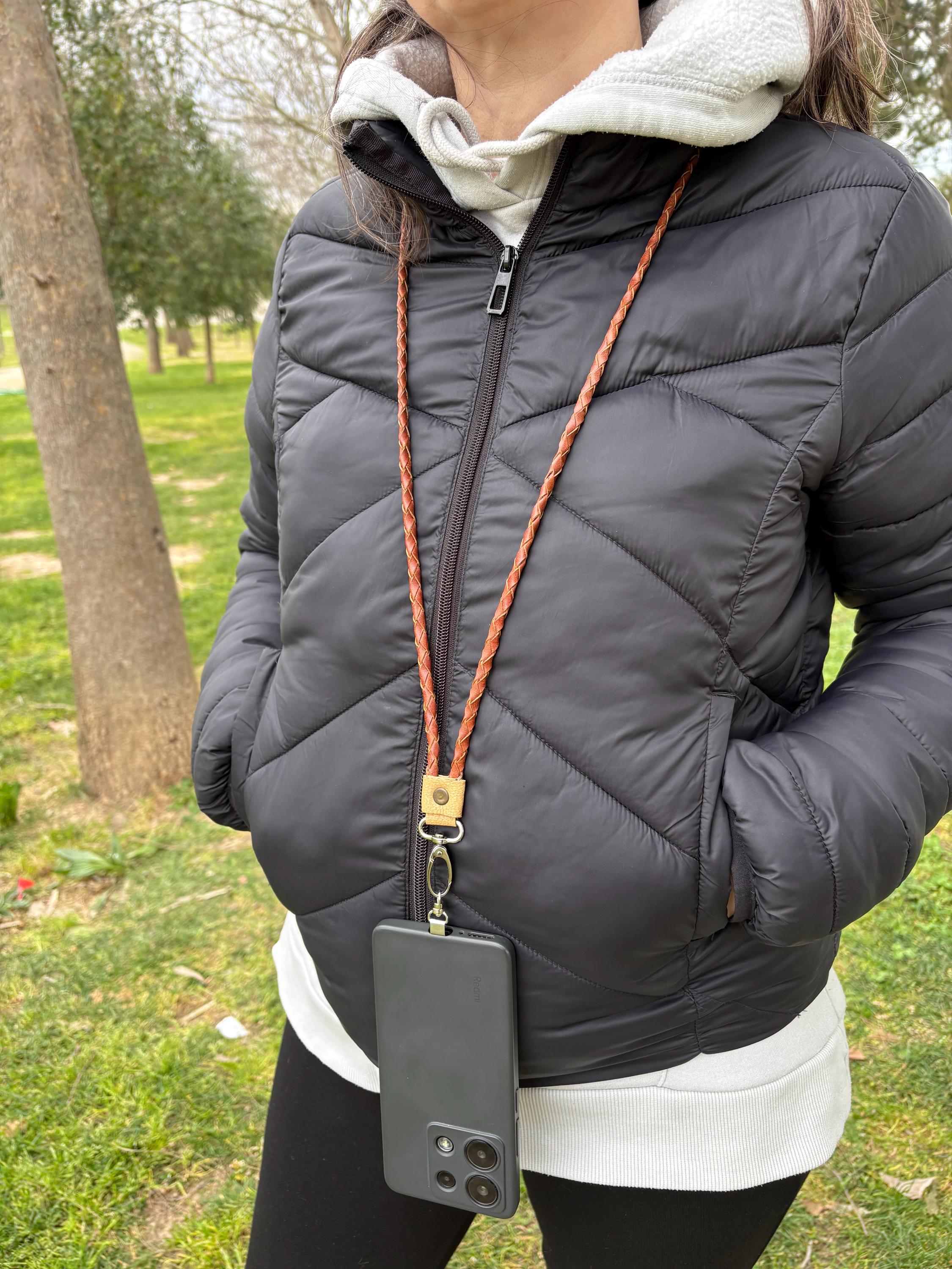 Braided Leather Phone Lanyard - Detachable Minimalist Phone Strap Cord
