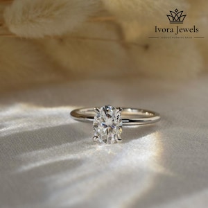 1.5 CT Oval Cut Solitaire Ring | 925 Sterling Silver Engagement Ring | Dainty Oval Diamond Ring | Classic Promise Ring for Her