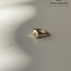 Gold Starburst Signet Ring: Sterling Silver Celestial Compass, Engraved Astrology