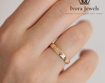 Engraved Diamond Wedding Band: Sterling Silver Wavy Stacking Ring