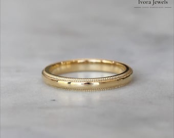 Simple Milgrain Wedding Band | 925 Yellow Gold Classic Ring | Minimalist Plain Gold Band | Elegant Unisex Wedding Jewelry