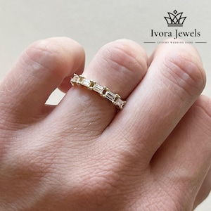 Baguette Moissanite Sterling Silver Eternity Band: Dainty Stacking Ring