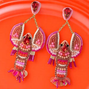 Handmade Beaded Lobster Earrings: Quirky Sea Animal Statement Jewelry