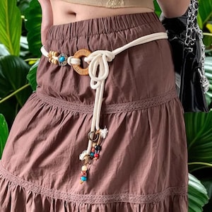 Handwoven Boho Waist Belt – Wooden & Bead Detailed Crochet Belt Styles, One Size Fits Most