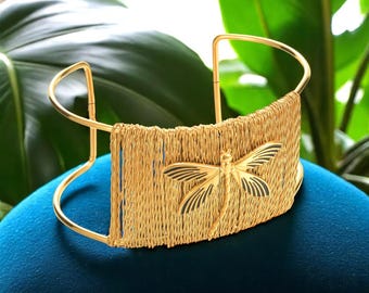 Handmade Wire Wrapped Gold Plated Bracelet – Turkish Artisan Jewelry, Elegant Wire Bangle for Women, Adjustable Boho Cuff