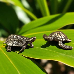 Handmade Brass Miniature Lucky Turtle Figurines – Tiny Good Luck Tortoise Models – Feng Shui Decor – Pocket Totem Gift