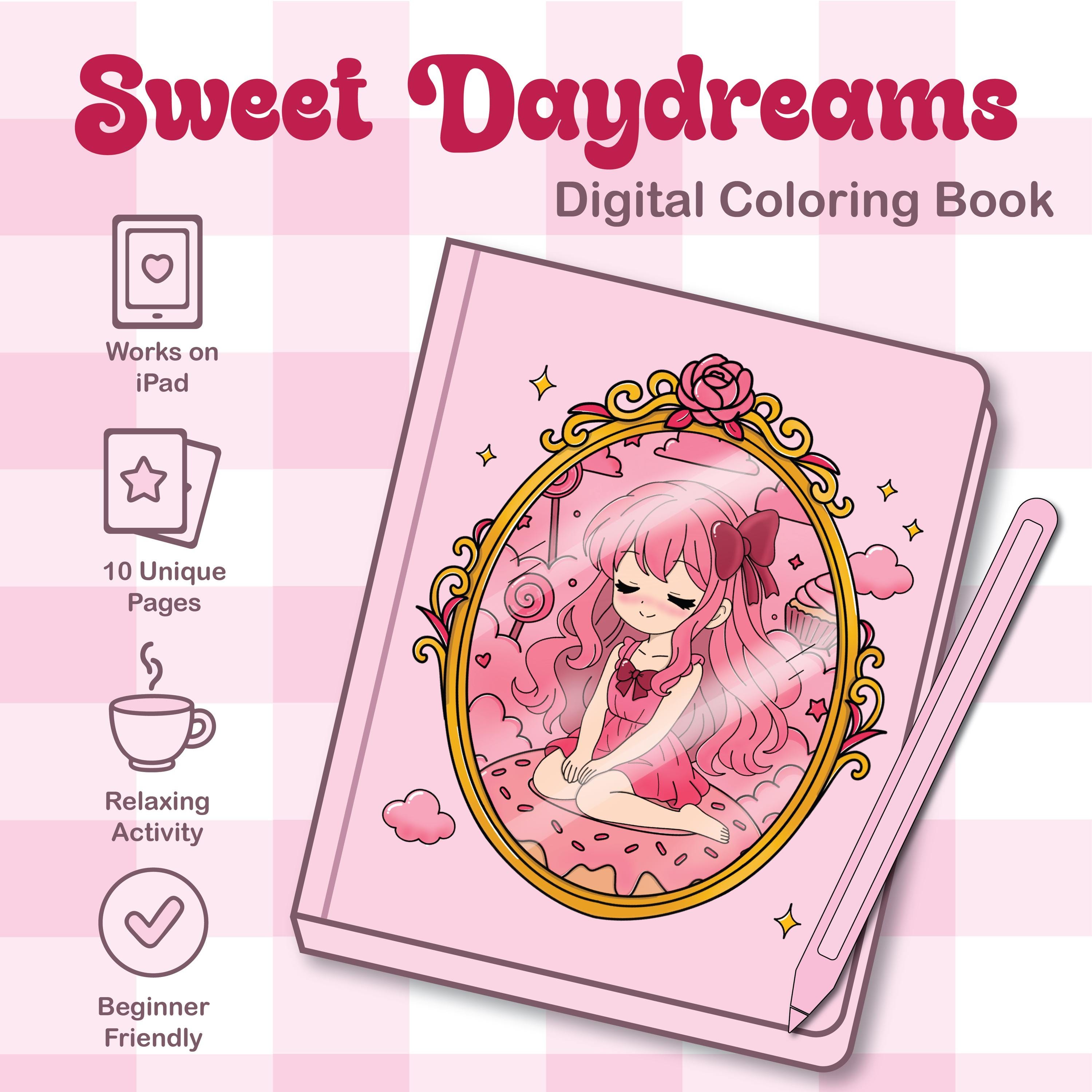 Sweet Daydreams Libro de colorear digital – Páginas PDF y PNG para iPad, Procreate y cualquier app
