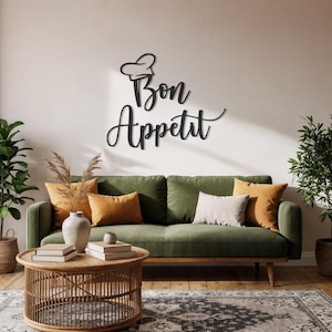 Bon Appetit Metal Wall Art, Kitchen & Dining Room Decor, Custom Culinary Sign, Chef Gift Idea, Stylish Home Wall Hanging for Food Lovers