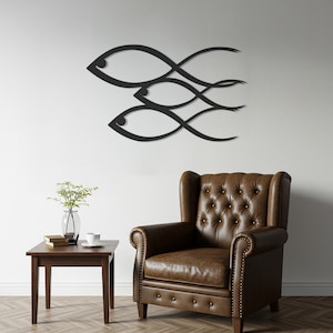 Fish School Metal Wall Art: Coastal Ocean Silhouette Decor